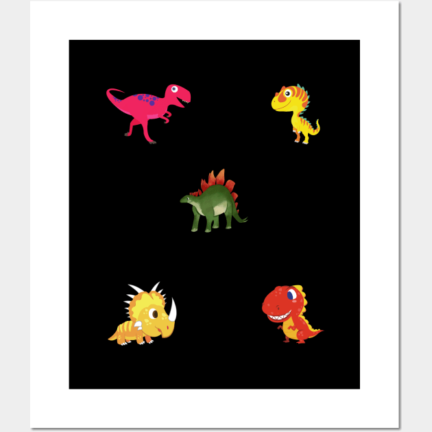 Cute and Happy Laughing Cartoon Dinosaurs Pattern Pack Wall Art by IlanaArt